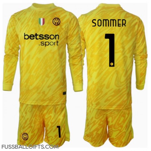 Inter Milan Yann Sommer #1 Torwart Fußballbekleidung Auswärtstrikot Kinder 2024-25 Langarm (+ kurze hosen)